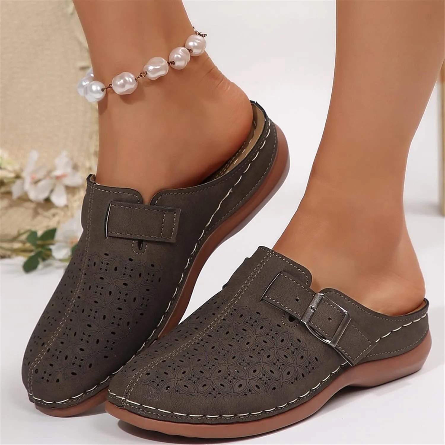 Mules for Women Wedge Sandals Comfortable Dressy Summer Closed Toe Casual Adjustable Hook Loop Alicegana Comfort on Walking Orthopedic Mule Slippers Clogs Low Heel Sandal Slip On Shoes