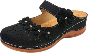 Mules for Women Wedge Sandals Comfortable Dressy Summer Closed Toe Casual Slip On Shoes with Adjustable Hook Loop Heel Sandal Mule Clogs Low Orthopedic Round Head Anti-Slip Soft Bottom Footwear