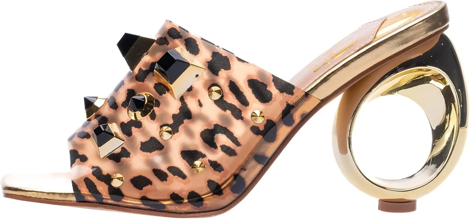 Ninety Union Vegas Lucite Multicolor Stone Slide On a Gold Circular Heel