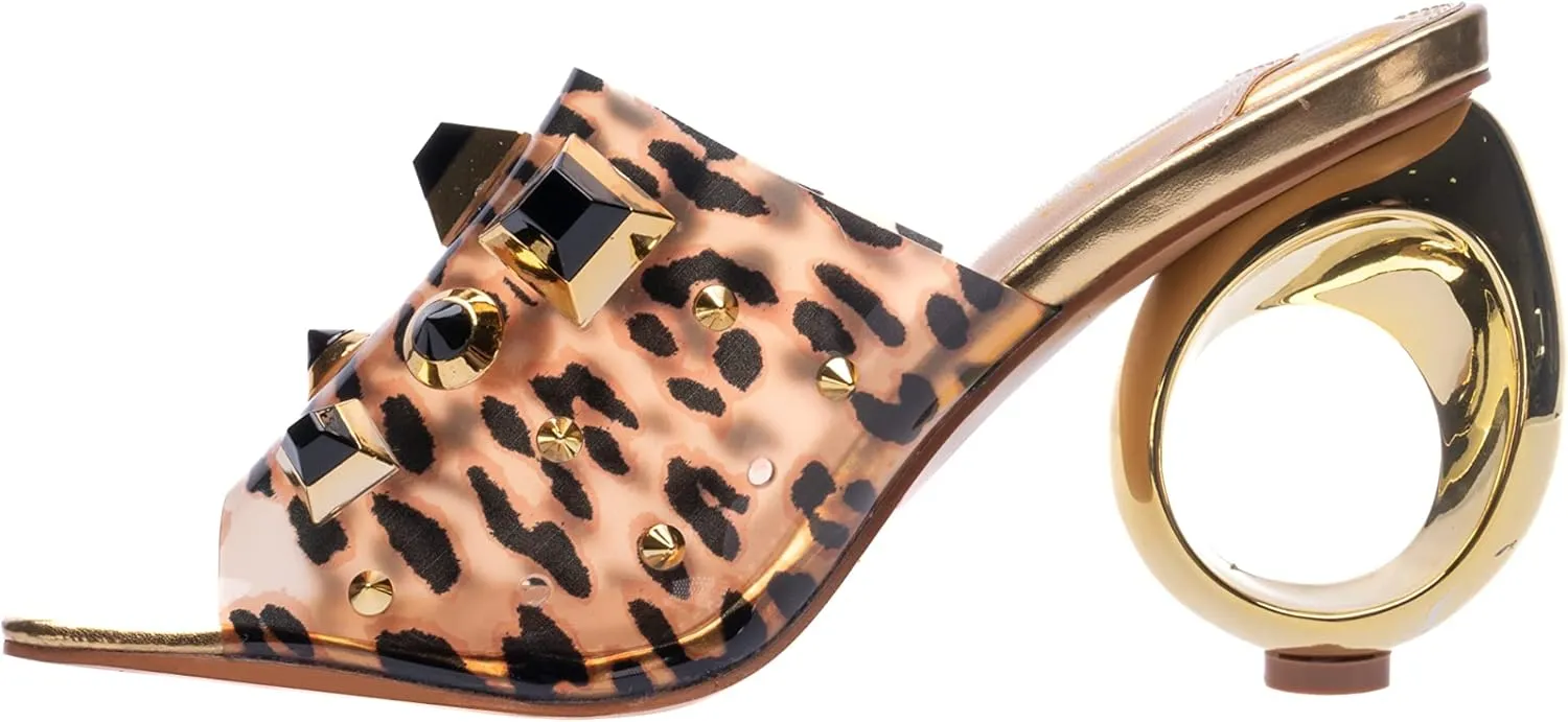 Ninety Union Vegas Lucite Multicolor Stone Slide On a Gold Circular Heel
