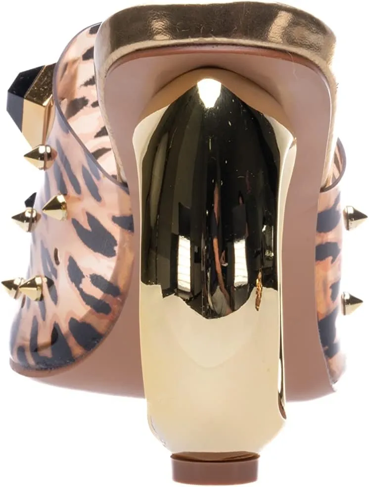 Ninety Union Vegas Lucite Multicolor Stone Slide On a Gold Circular Heel