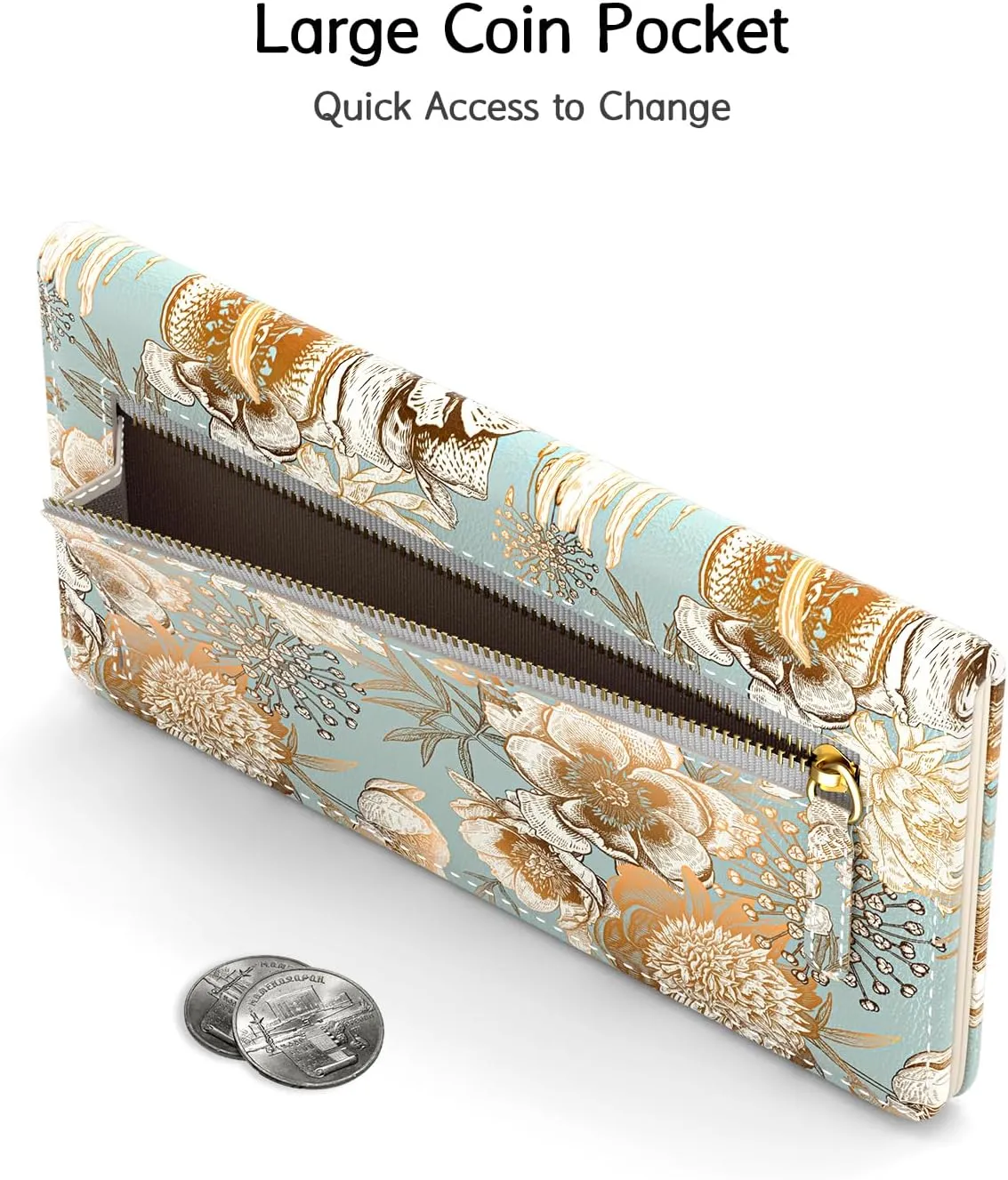 Nipichsha Womens Wallet, RFID Slim Wallets for Women, Thin Ladies Credit Card Holder Purse, Cute Leather Bifold Clutch Billfold with 11 Card Slots & ID Window, Blooming Flowers