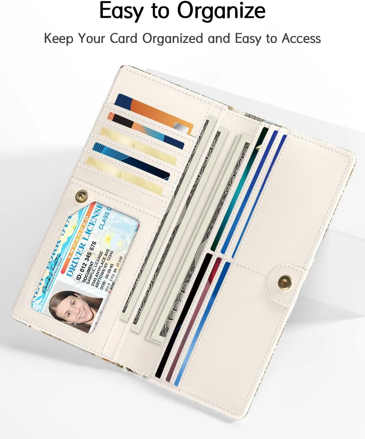 Nipichsha Womens Wallet, RFID Slim Wallets for Women, Thin Ladies Credit Card Holder Purse, Cute Leather Bifold Clutch Billfold with 11 Card Slots & ID Window, Blooming Flowers