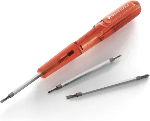 PB Swiss Tools Small Screwdriver Pocket Tool PB 169.V01 CN | 100% Swiss Made | with Slim Handle and 3 Reversible Blades for Flat and Phillips Screws