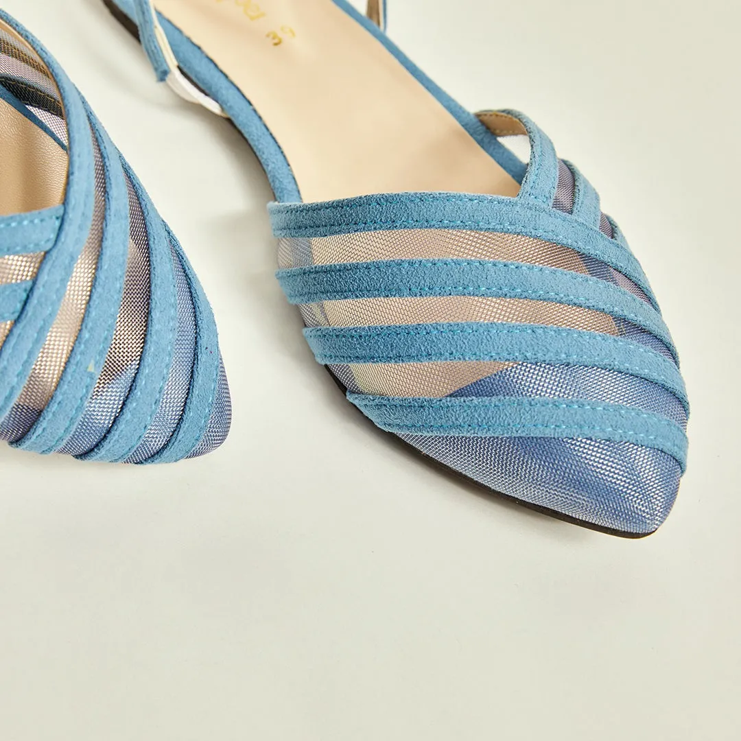 Pointed Net Mule - Blue