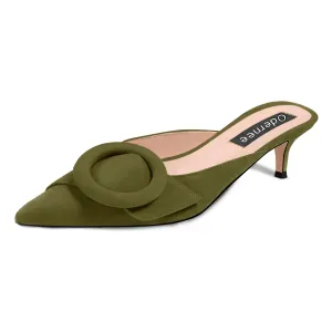 Pointed Toe Suede Kitten Heel Mule Shoes 2 Inch