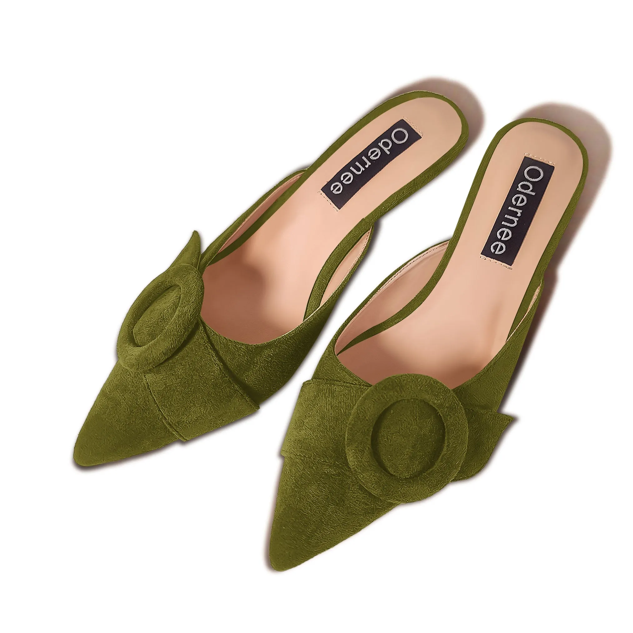 Pointed Toe Suede Kitten Heel Mule Shoes 2 Inch