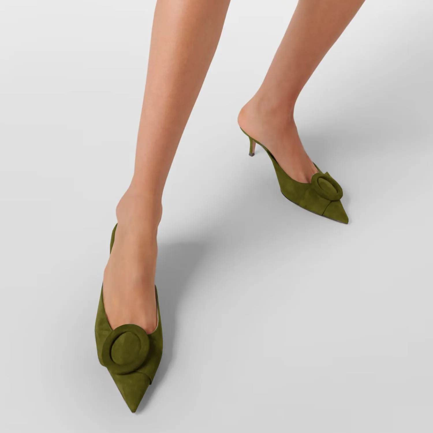 Pointed Toe Suede Kitten Heel Mule Shoes 2 Inch