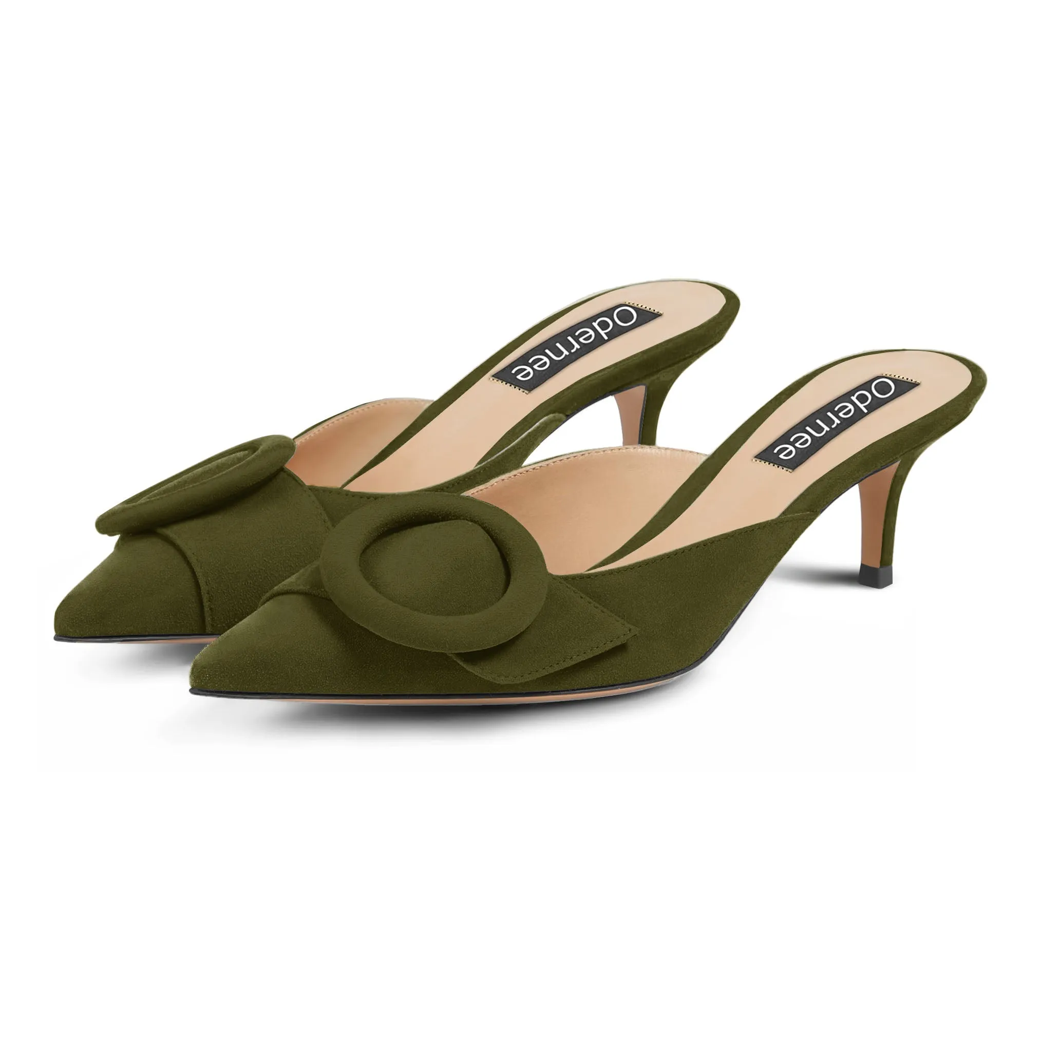 Pointed Toe Suede Kitten Heel Mule Shoes 2 Inch