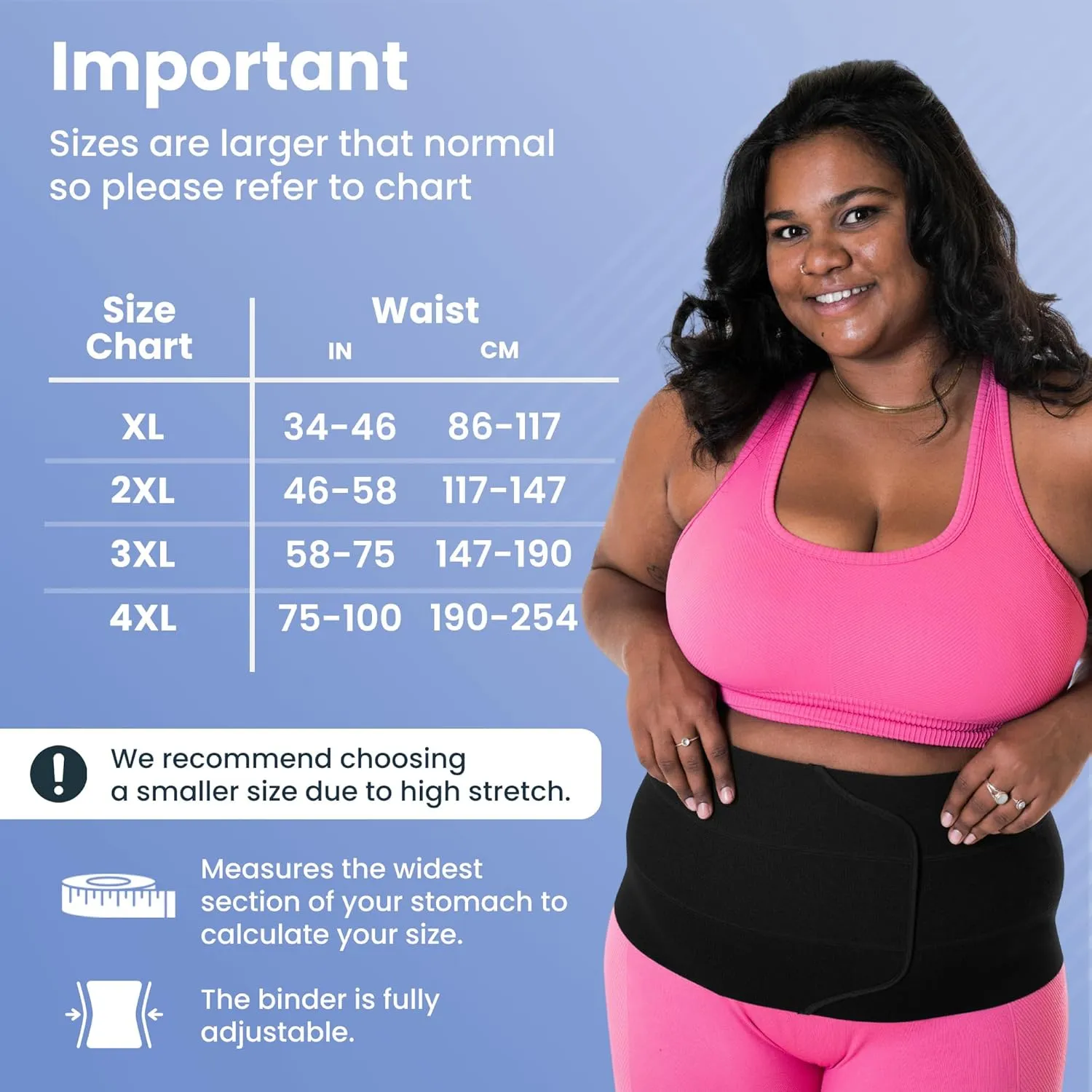 QORE LOGIQ Plus Size Abdominal Binder Post Surgery - C Section Belly Binder, Postpartum Belly Band, Adjustable 12" Compression Wrap for Stomach & Hernia Belt, Black XXL