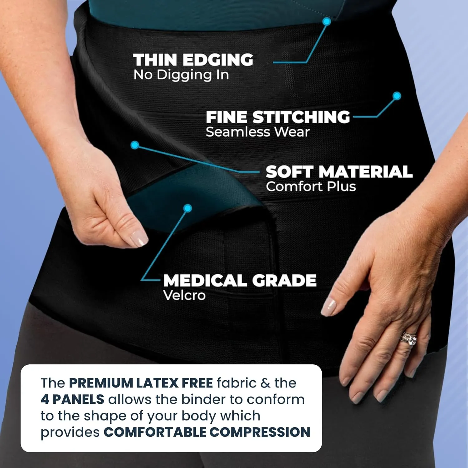 QORE LOGIQ Plus Size Abdominal Binder Post Surgery - C Section Belly Binder, Postpartum Belly Band, Adjustable 12" Compression Wrap for Stomach & Hernia Belt, Black XXL