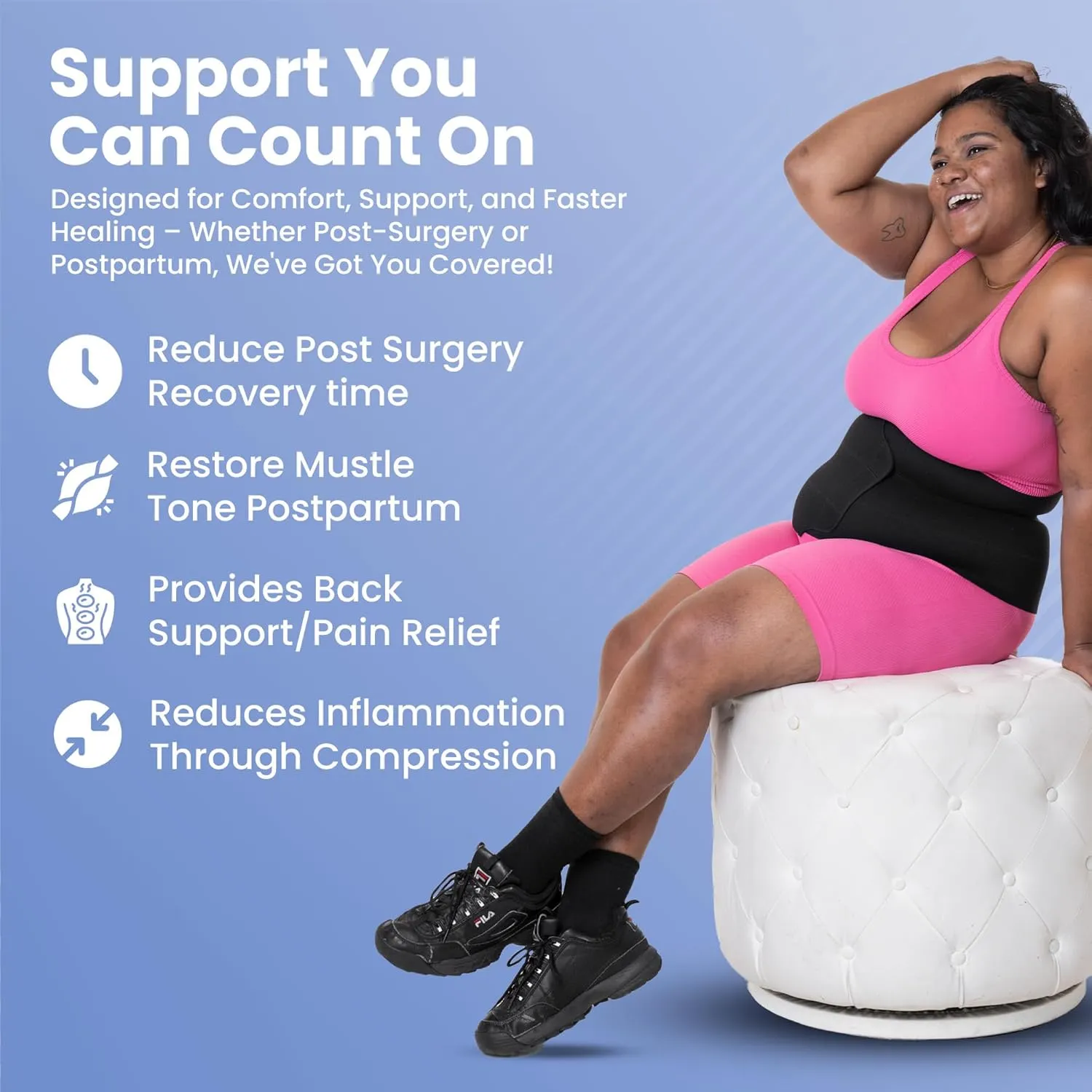 QORE LOGIQ Plus Size Abdominal Binder Post Surgery - C Section Belly Binder, Postpartum Belly Band, Adjustable 12" Compression Wrap for Stomach & Hernia Belt, Black XXL