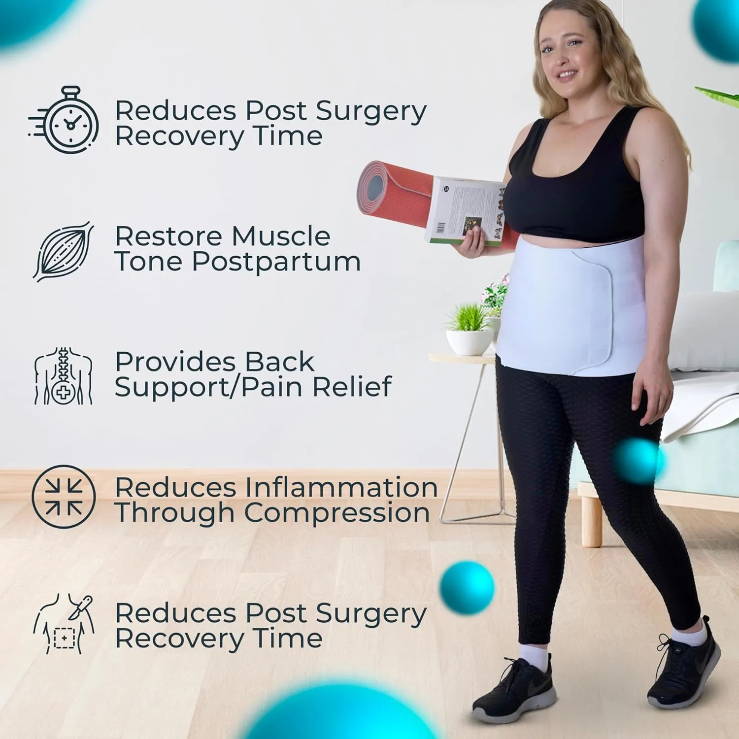 QORE LOGIQ Plus Size Abdominal Binder Post Surgery - C Section Belly Binder, Postpartum Belly Band, Adjustable 12" Compression Wrap for Stomach & Hernia Belt, White 4XL