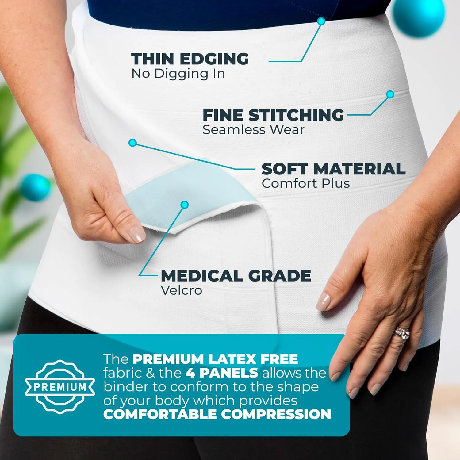 QORE LOGIQ Plus Size Abdominal Binder Post Surgery - C Section Belly Binder, Postpartum Belly Band, Adjustable 12" Compression Wrap for Stomach & Hernia Belt, White 4XL