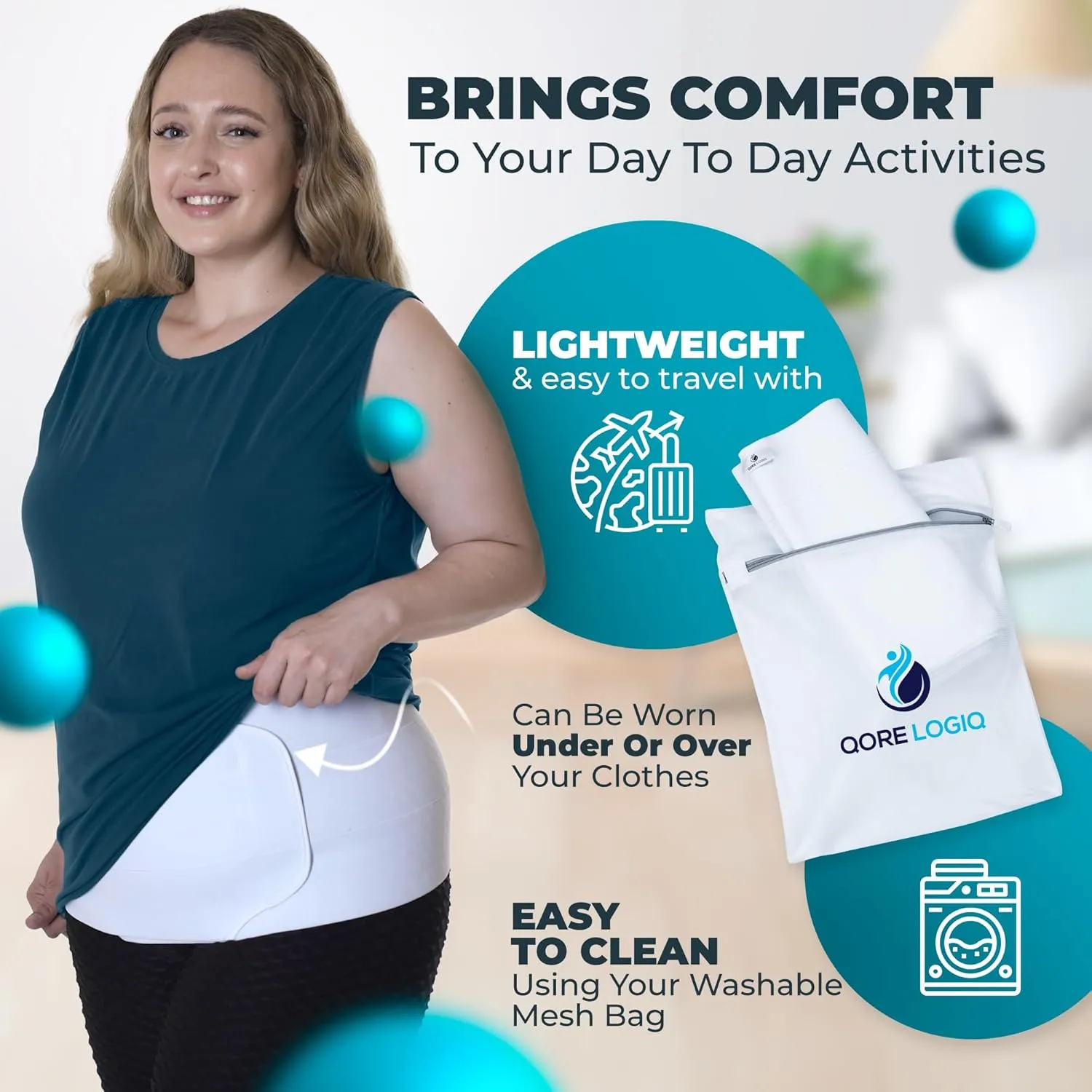 QORE LOGIQ Plus Size Abdominal Binder Post Surgery - C Section Belly Binder, Postpartum Belly Band, Adjustable 12" Compression Wrap for Stomach & Hernia Belt, White 4XL