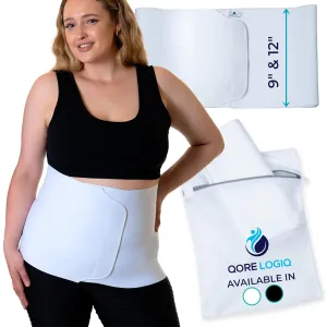 QORE LOGIQ Plus Size Abdominal Binder Post Surgery - C Section Belly Binder, Postpartum Belly Band, Adjustable 12" Compression Wrap for Stomach & Hernia Belt, White 4XL