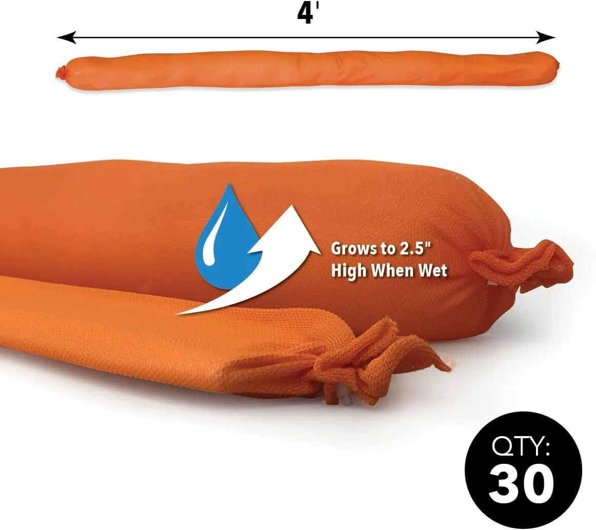 Quick Dam Indoor Water Dams – 30 Pack, 4ft Barriers for Leak and Spill Control – Absorbs Water on Contact – Expands to 2.5” Height – Ideal for Basements, Appliances, Doorways, and More