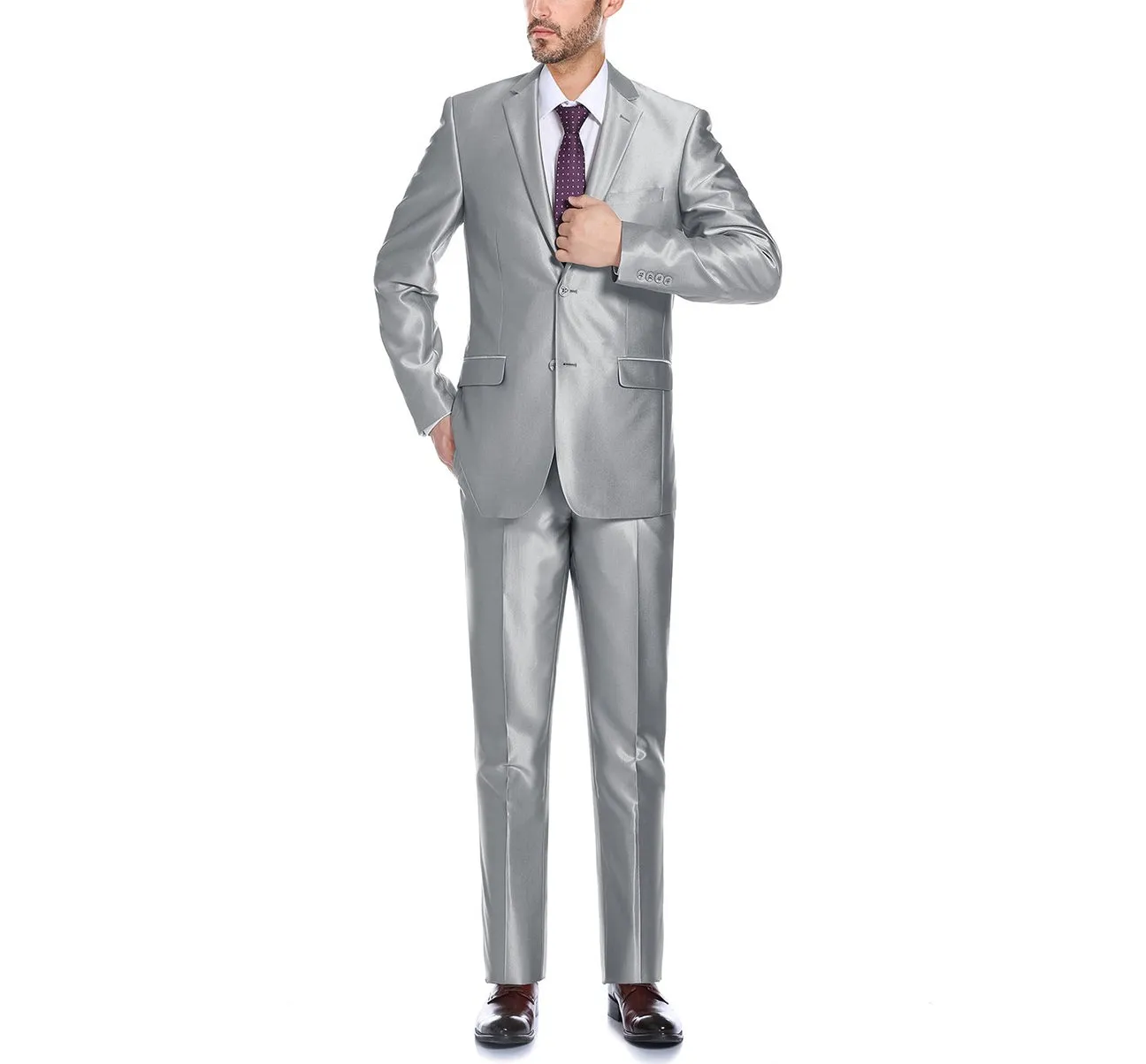 Renoir 207-2  Sharkskin Italian Styled Two Piece Slim Fit Suit