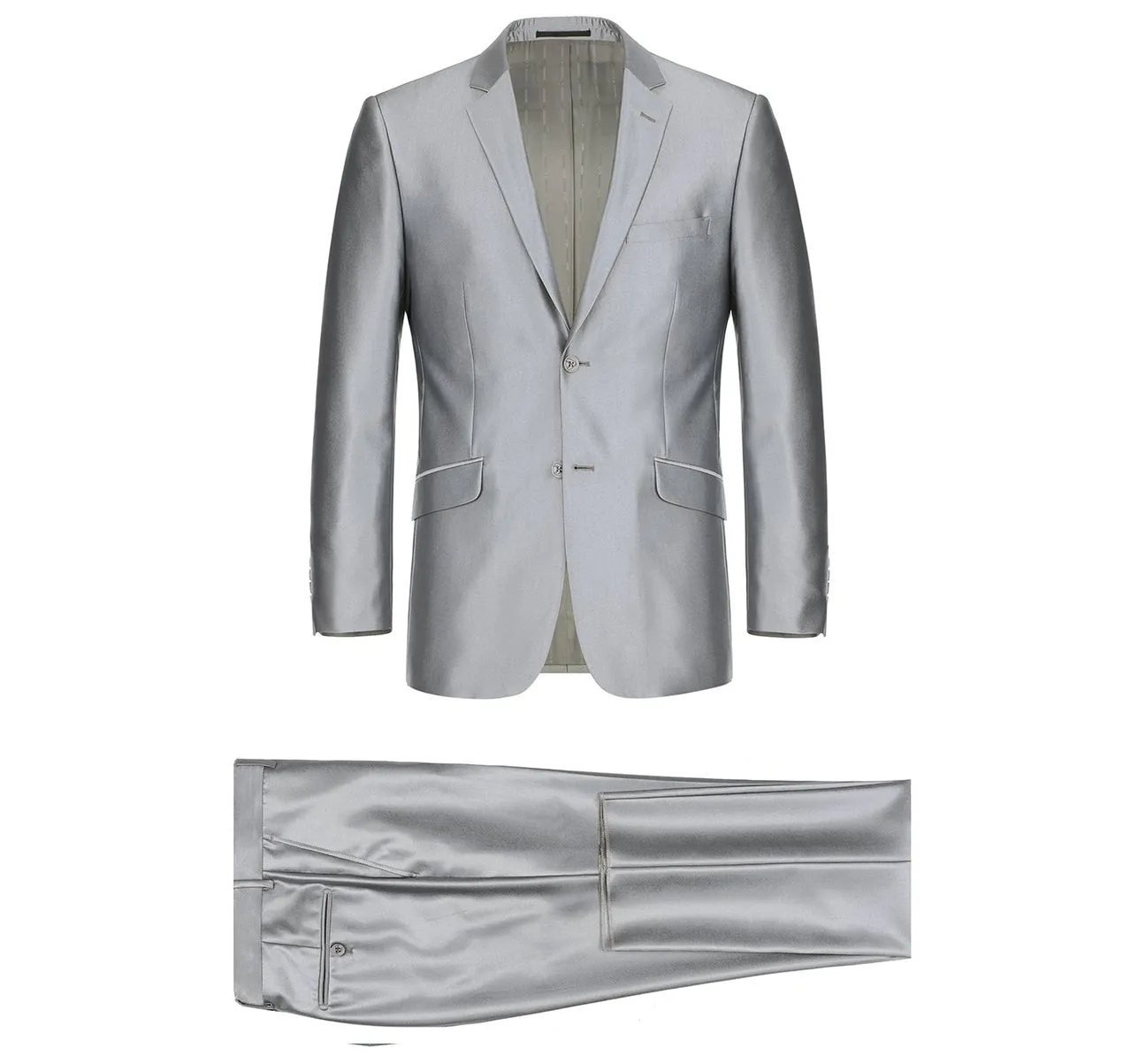 Renoir 207-2  Sharkskin Italian Styled Two Piece Slim Fit Suit