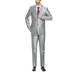 Renoir 207-2  Sharkskin Italian Styled Two Piece Slim Fit Suit