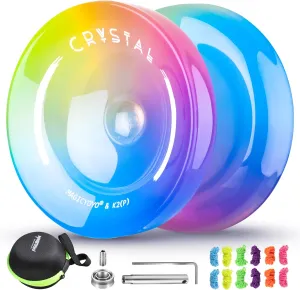 Responsive Yoyo for Kids Beginners, Professional Yo yo Crystal K2, Dual Purpose Yo-Yo for Adults   Extra Unresponsive Yo Yo Bearing   12 Yoyo Strings   Yoyo Storage Bag ( Yellow Pink Blue Gradient)