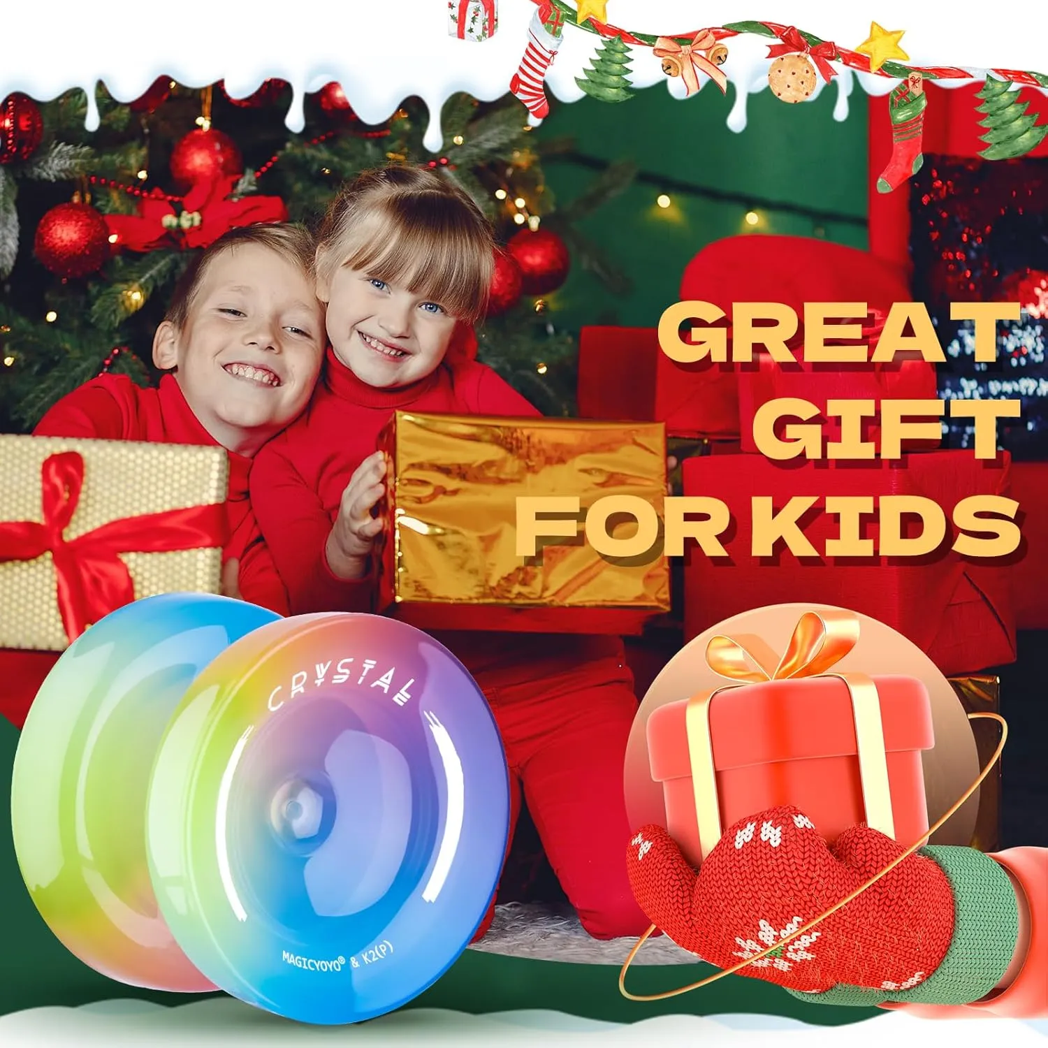Responsive Yoyo for Kids Beginners, Professional Yo yo Crystal K2, Dual Purpose Yo-Yo for Adults   Extra Unresponsive Yo Yo Bearing   12 Yoyo Strings   Yoyo Storage Bag ( Yellow Pink Blue Gradient)