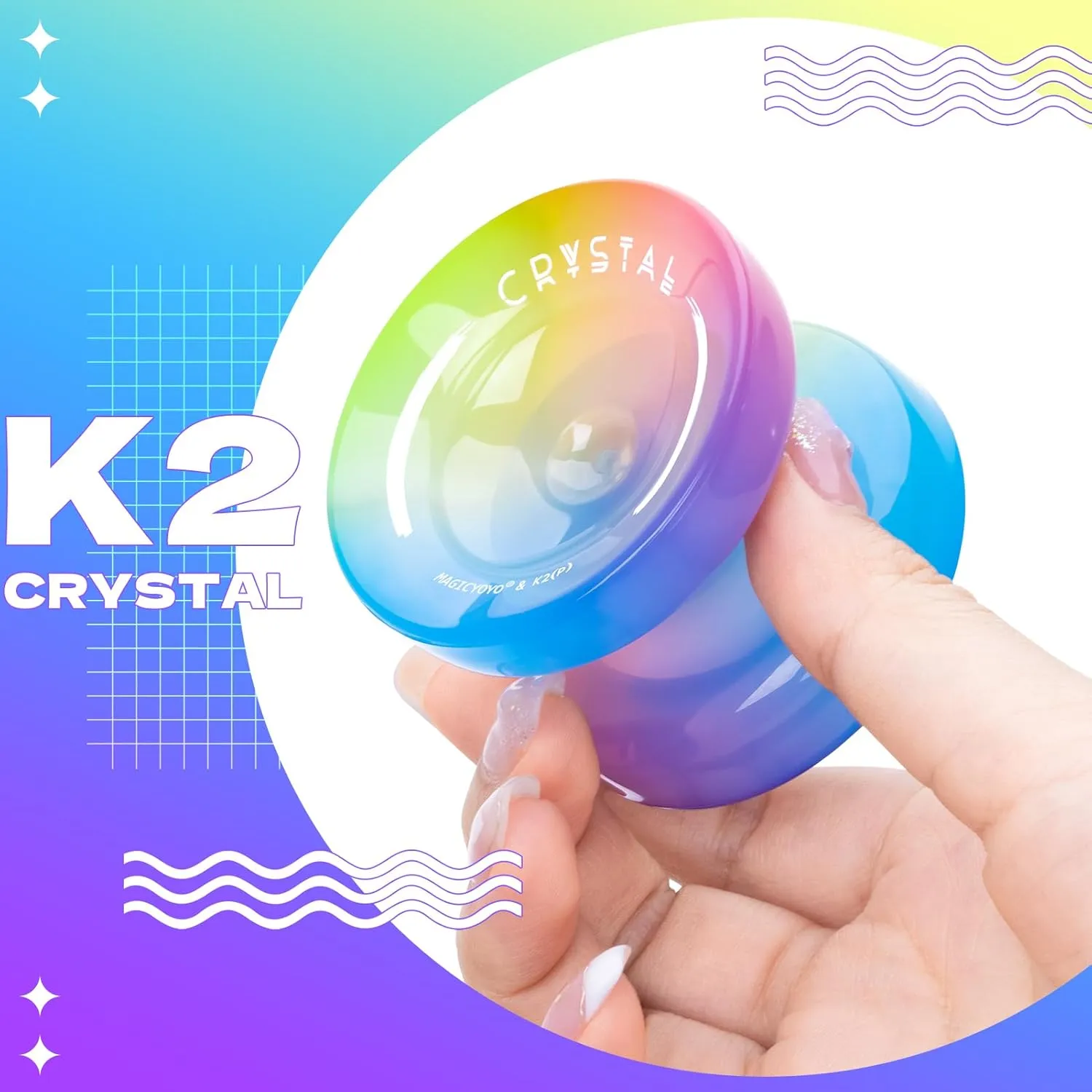 Responsive Yoyo for Kids Beginners, Professional Yo yo Crystal K2, Dual Purpose Yo-Yo for Adults   Extra Unresponsive Yo Yo Bearing   12 Yoyo Strings   Yoyo Storage Bag ( Yellow Pink Blue Gradient)