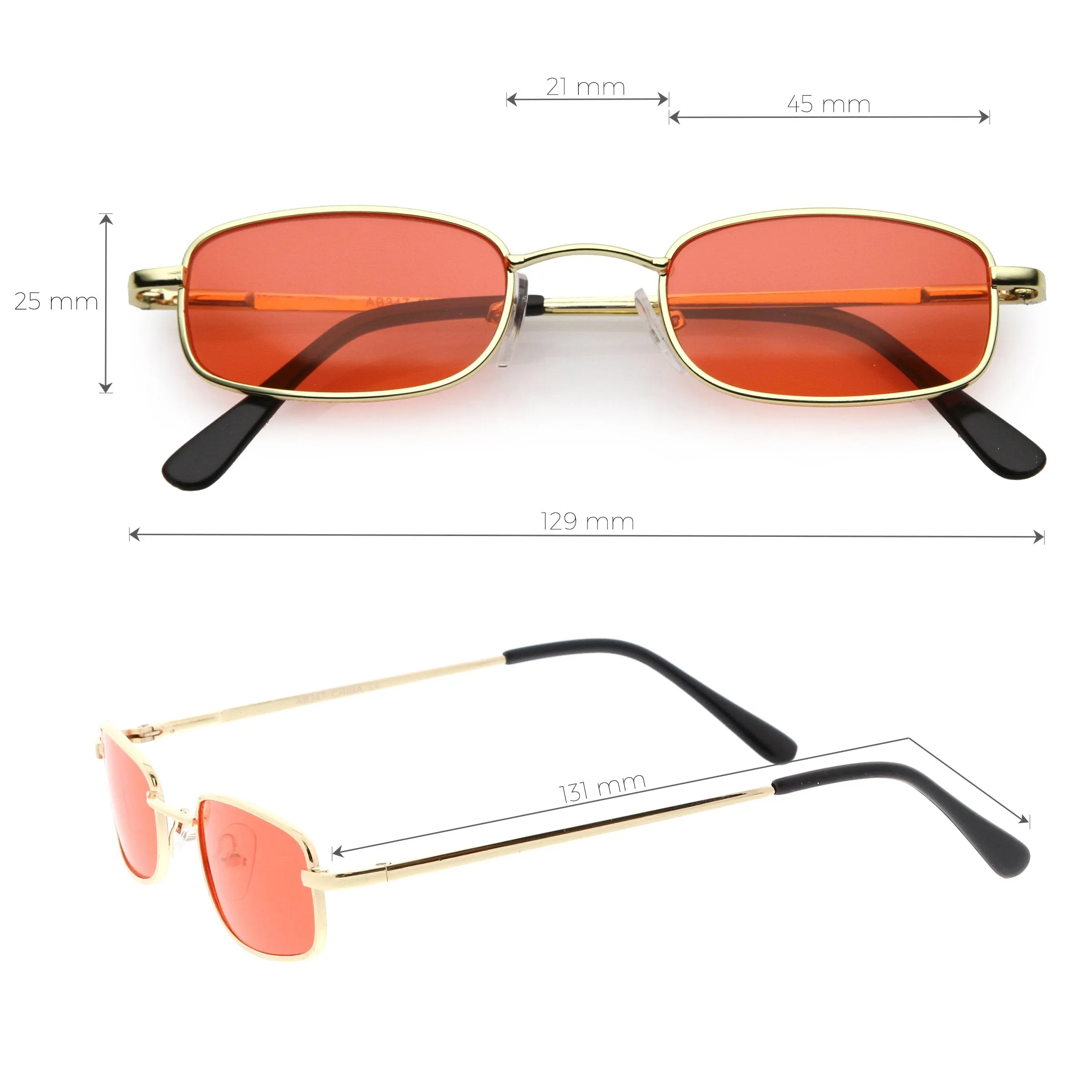 Retro 1990's Small Rectangle Color Tone Metal Sunglasses C708