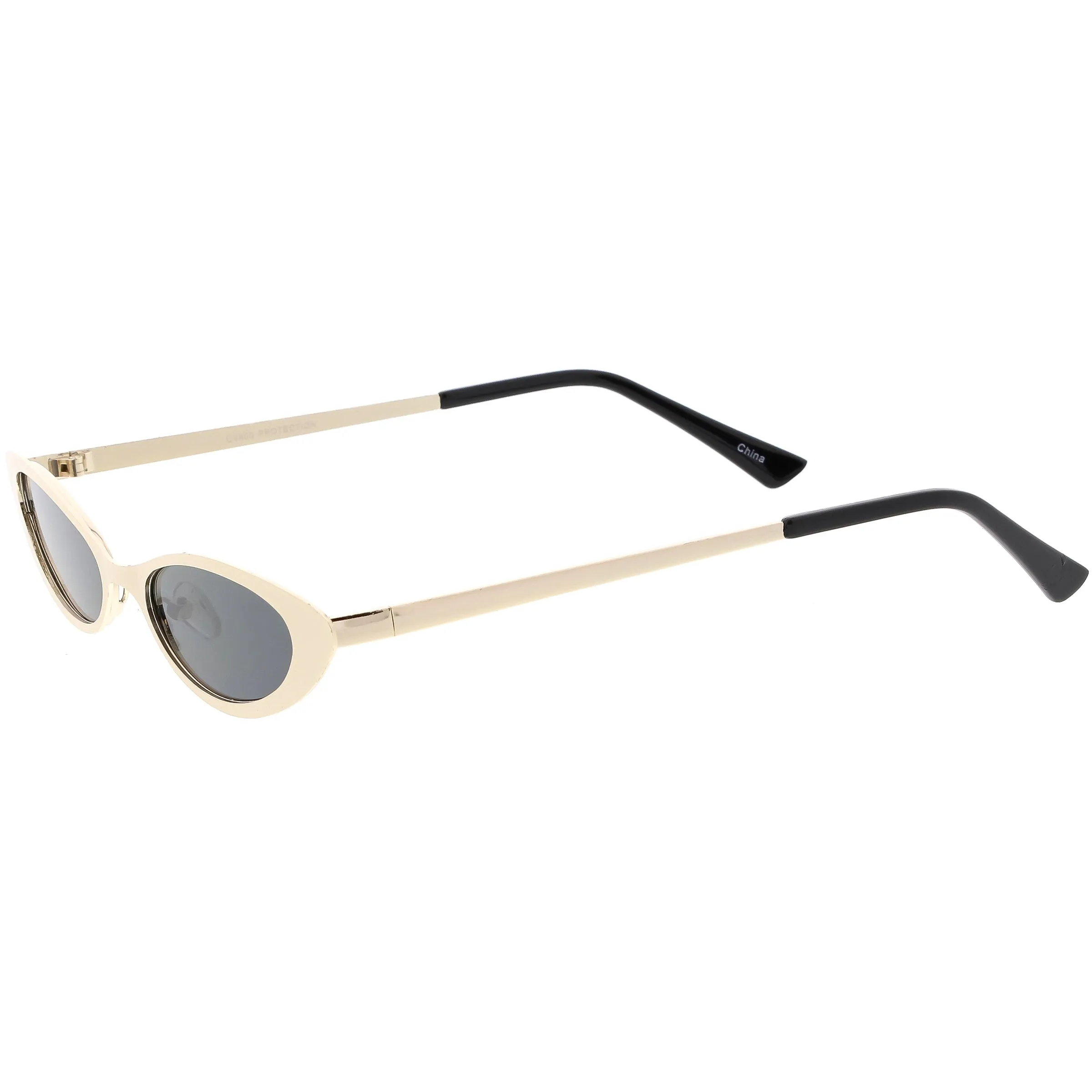 Retro 1990's Small Slim Flat Lens Metal Cat Eye Sunglasses C716