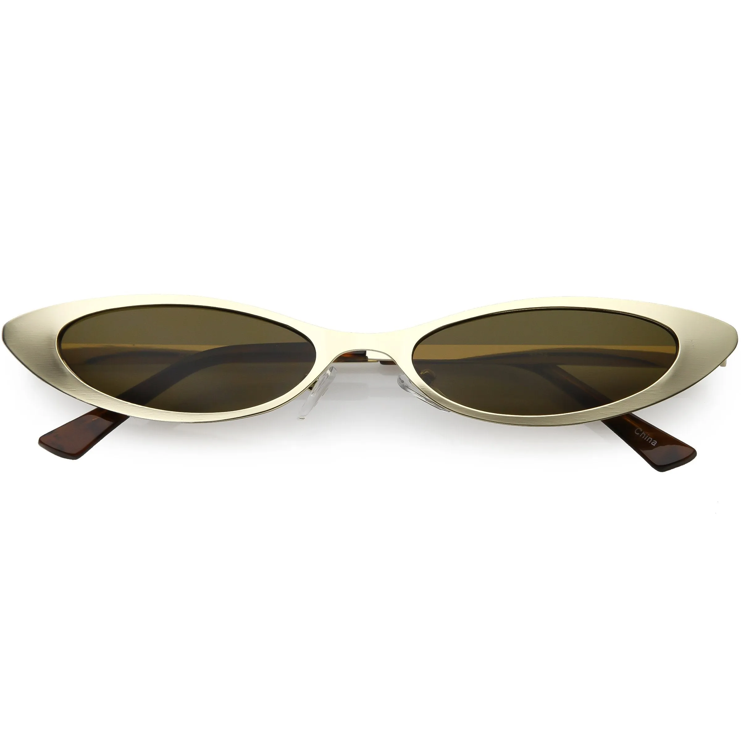 Retro 1990's Small Slim Flat Lens Metal Cat Eye Sunglasses C716
