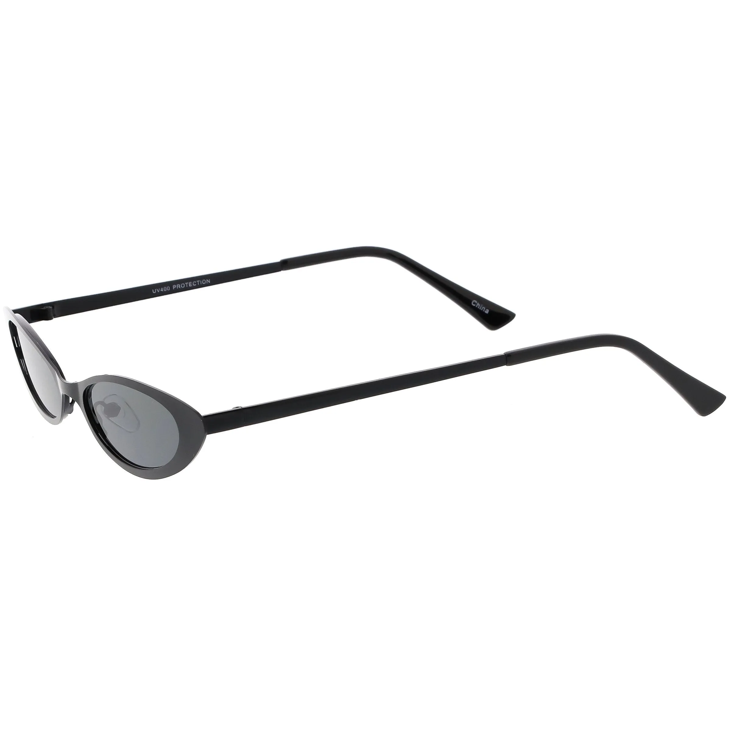 Retro 1990's Small Slim Flat Lens Metal Cat Eye Sunglasses C716