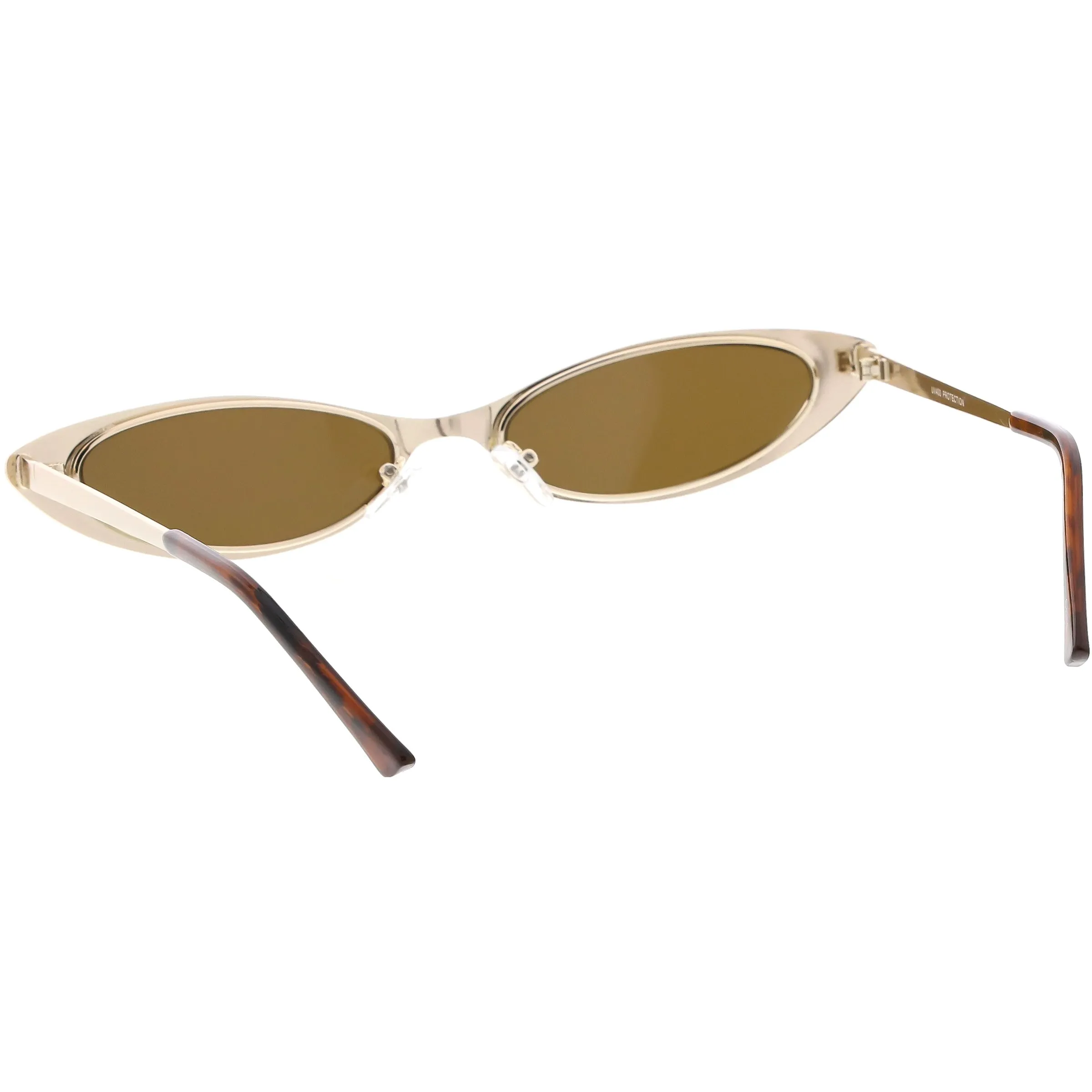 Retro 1990's Small Slim Flat Lens Metal Cat Eye Sunglasses C716