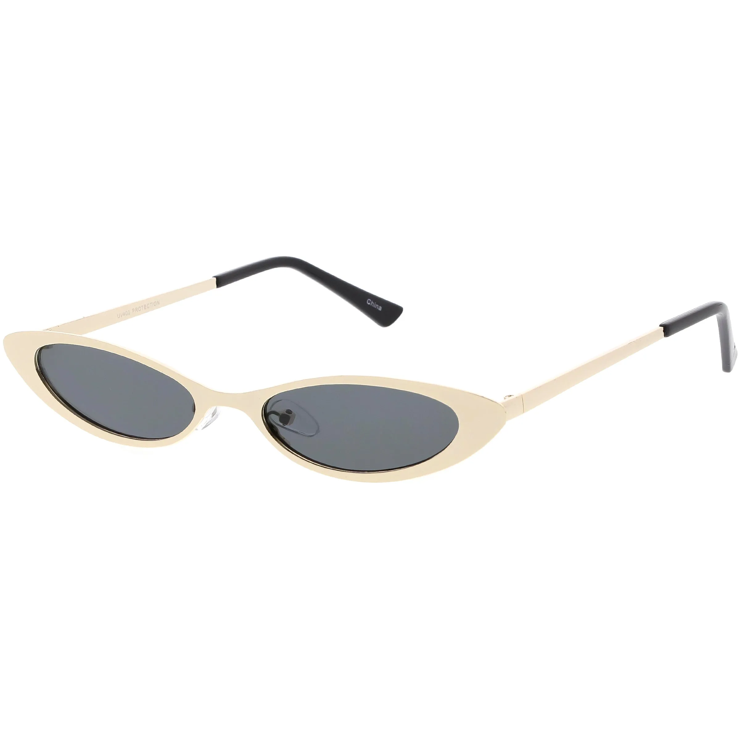 Retro 1990's Small Slim Flat Lens Metal Cat Eye Sunglasses C716