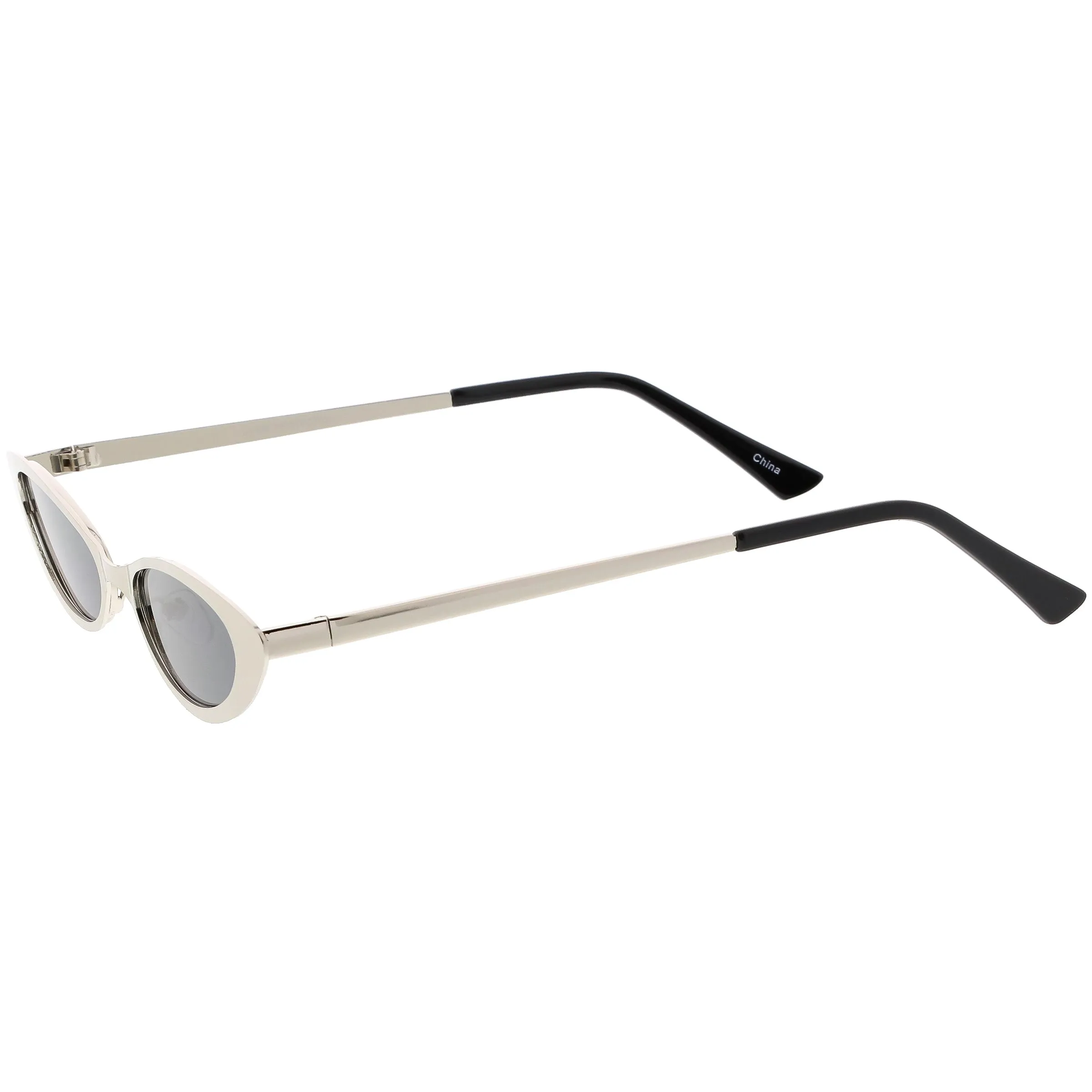 Retro 1990's Small Slim Flat Lens Metal Cat Eye Sunglasses C716