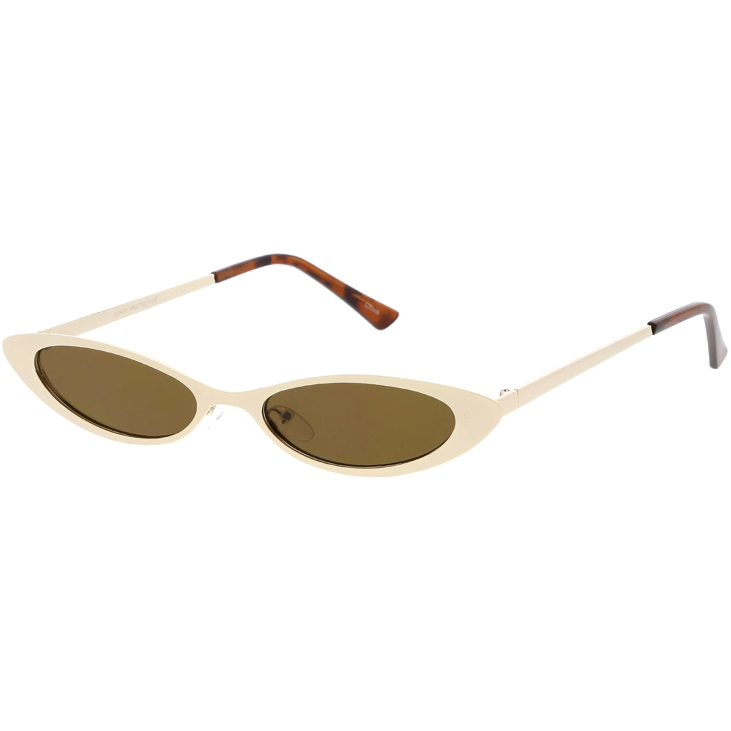 Retro 1990's Small Slim Flat Lens Metal Cat Eye Sunglasses C716