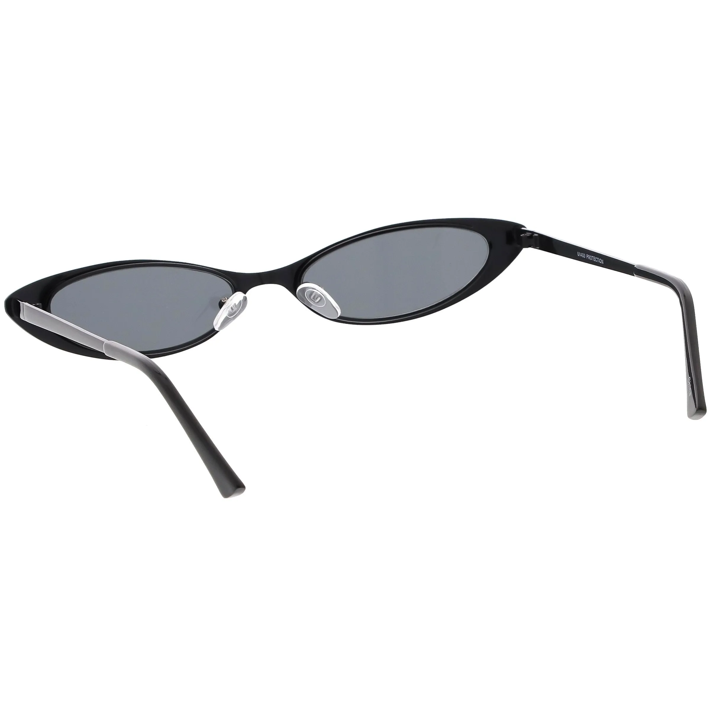 Retro 1990's Small Slim Flat Lens Metal Cat Eye Sunglasses C716
