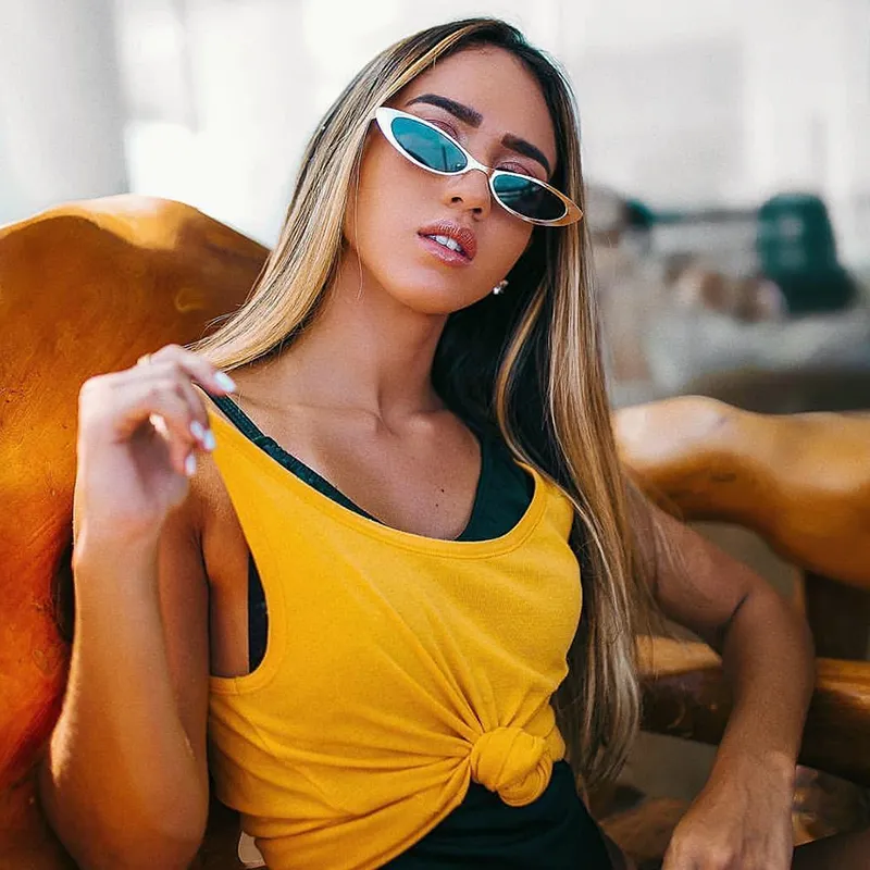 Retro 1990's Small Slim Flat Lens Metal Cat Eye Sunglasses C716