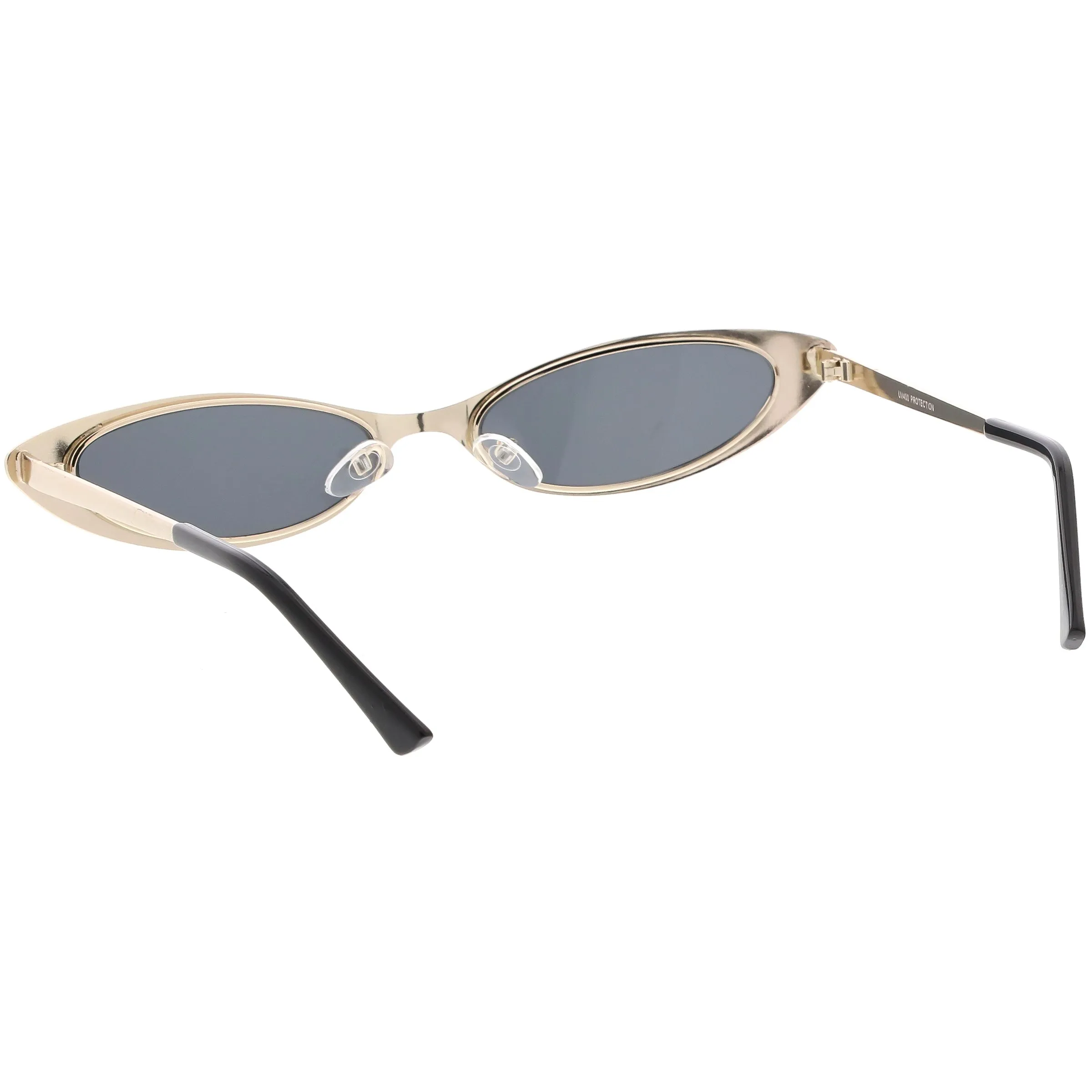 Retro 1990's Small Slim Flat Lens Metal Cat Eye Sunglasses C716