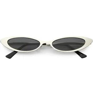 Retro 1990's Small Slim Flat Lens Metal Cat Eye Sunglasses C716