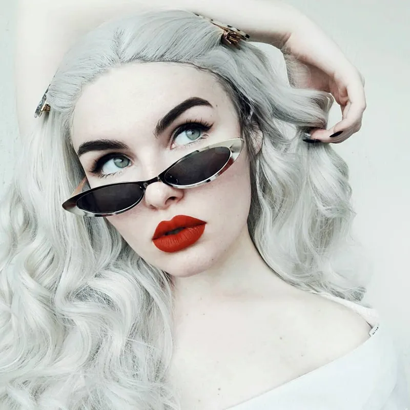 Retro 1990's Small Slim Flat Lens Metal Cat Eye Sunglasses C716