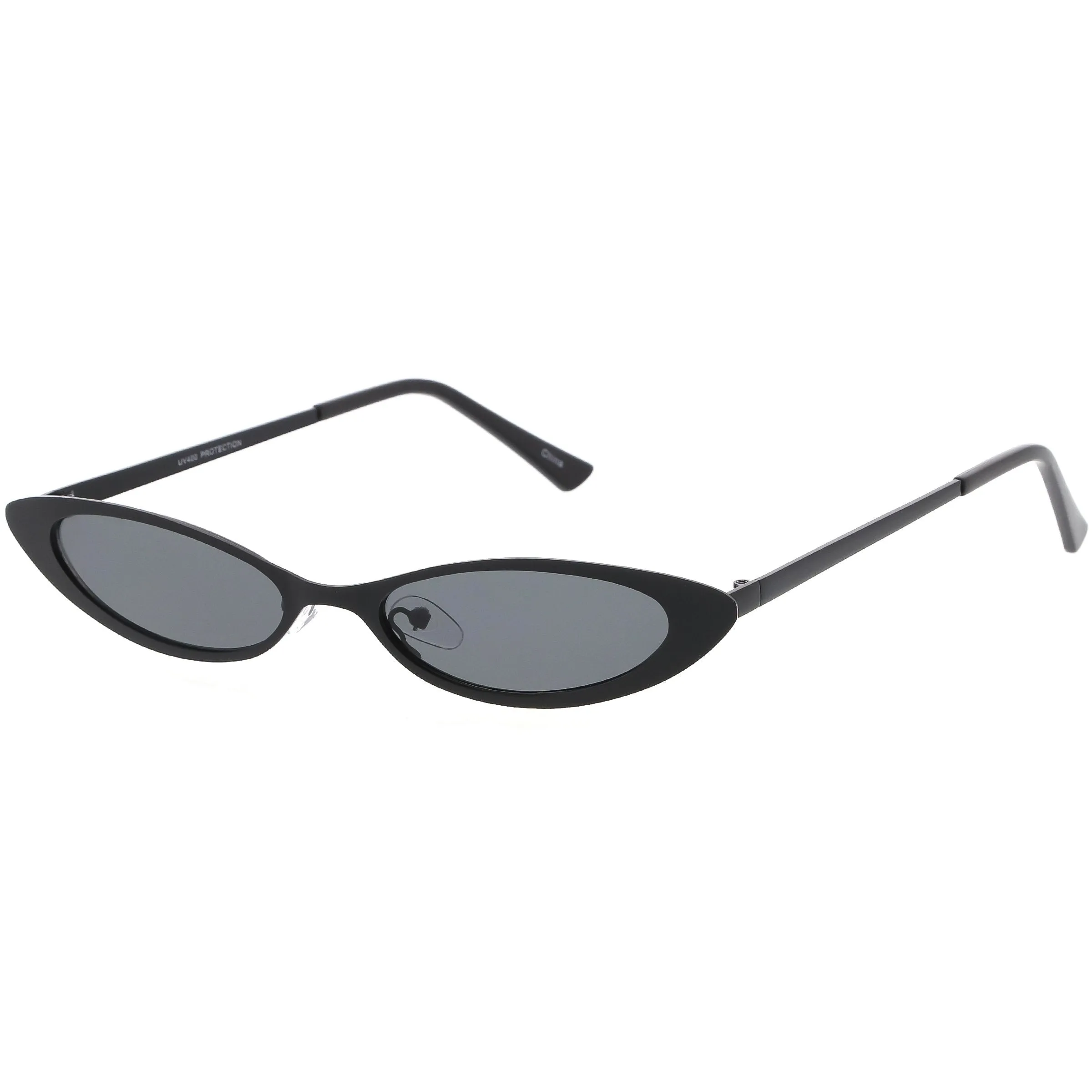 Retro 1990's Small Slim Flat Lens Metal Cat Eye Sunglasses C716