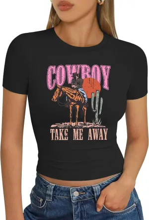 Rock Band Shirts Women: Crop Country Music T-Shirt Funny Cowboy Graphic Tees Crop Tops Fashion Y2k Clothes
