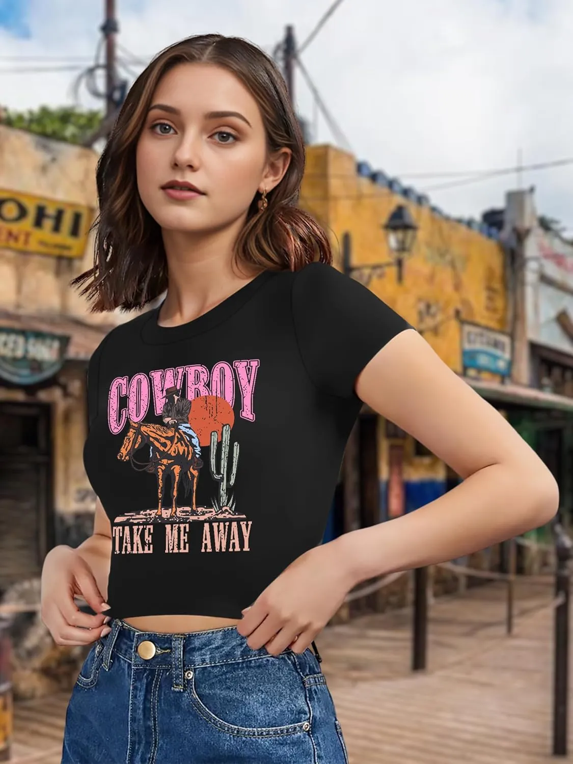 Rock Band Shirts Women: Crop Country Music T-Shirt Funny Cowboy Graphic Tees Crop Tops Fashion Y2k Clothes
