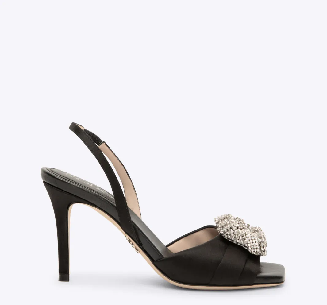 Rodo Black Satin Sandals