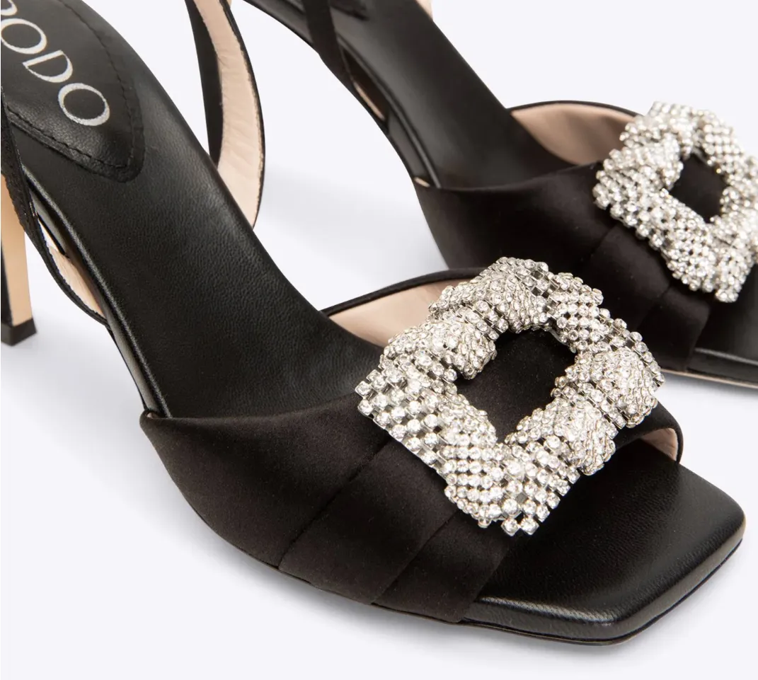 Rodo Black Satin Sandals