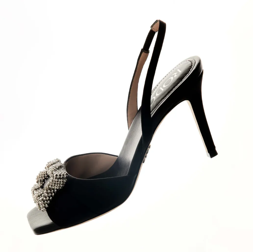 Rodo Black Satin Sandals
