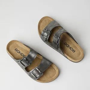 Rohde Charcoal Two Strap Metallic Leather Sandals