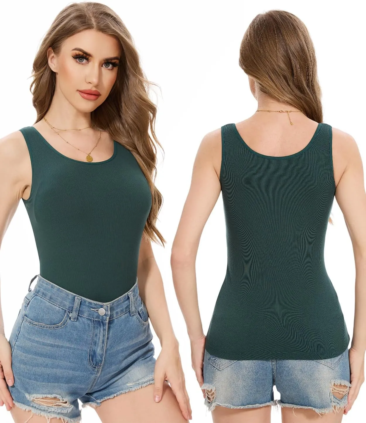 Rosyline Tank Tops for Women with Built in Bra Sleeveless Ribbed Shirts Scoop Neck Slim Fitted Top