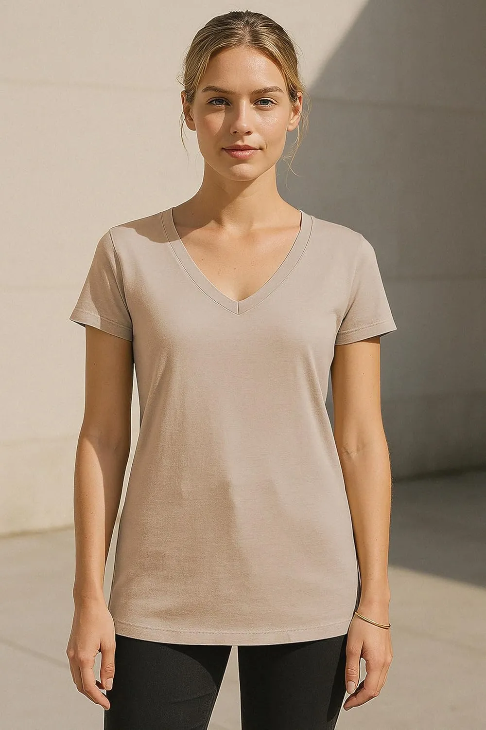 Sexy Basics Women's 5 & 10 Pack Casual & Active Cotton Stretch V Neck Short Sleeve Shirts