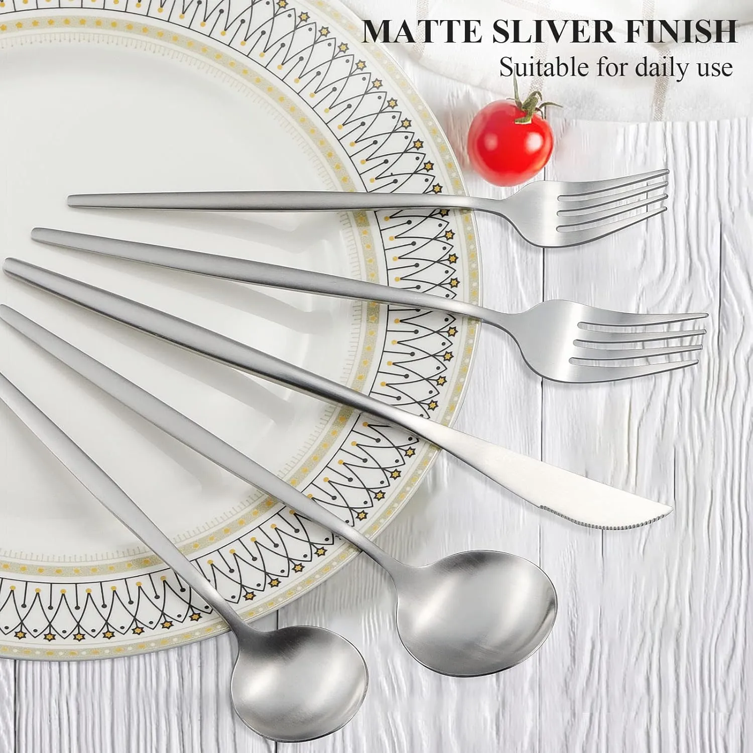 Silverware Set for 8, 40 Piece Flatware Set, Cutlery Tableware set Include Spoons And Forks Set, Stainless Steel Utensil Set, Matte polished Finish, Dishwasher Safe